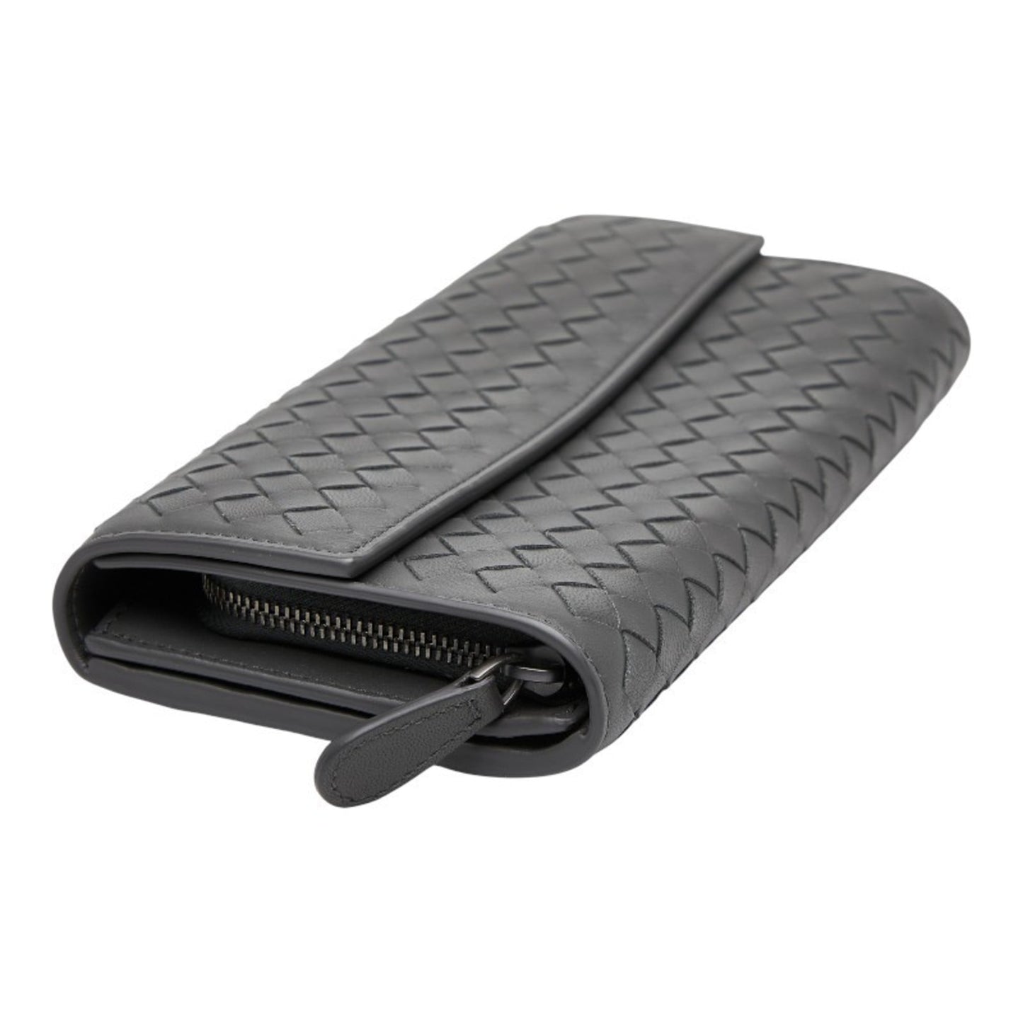 Bottega Veneta Intrecciato Long Wallet Gray Leather Women's BOTTEGAVENETA