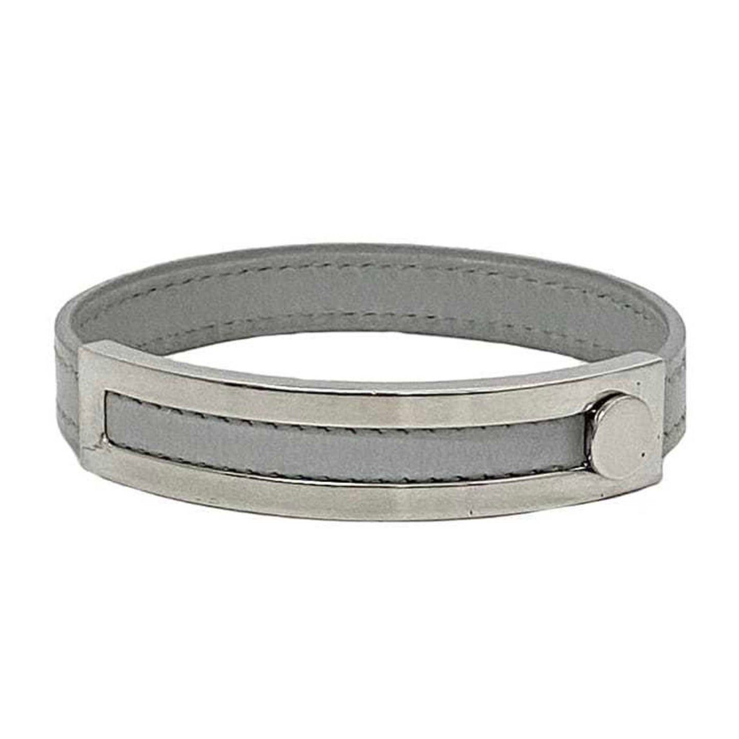 Hermes Bracelet Puspus ec-22360 Grey Silver Leather Metal □F Stamp HERMES Adjustable Size Ladies Accessory