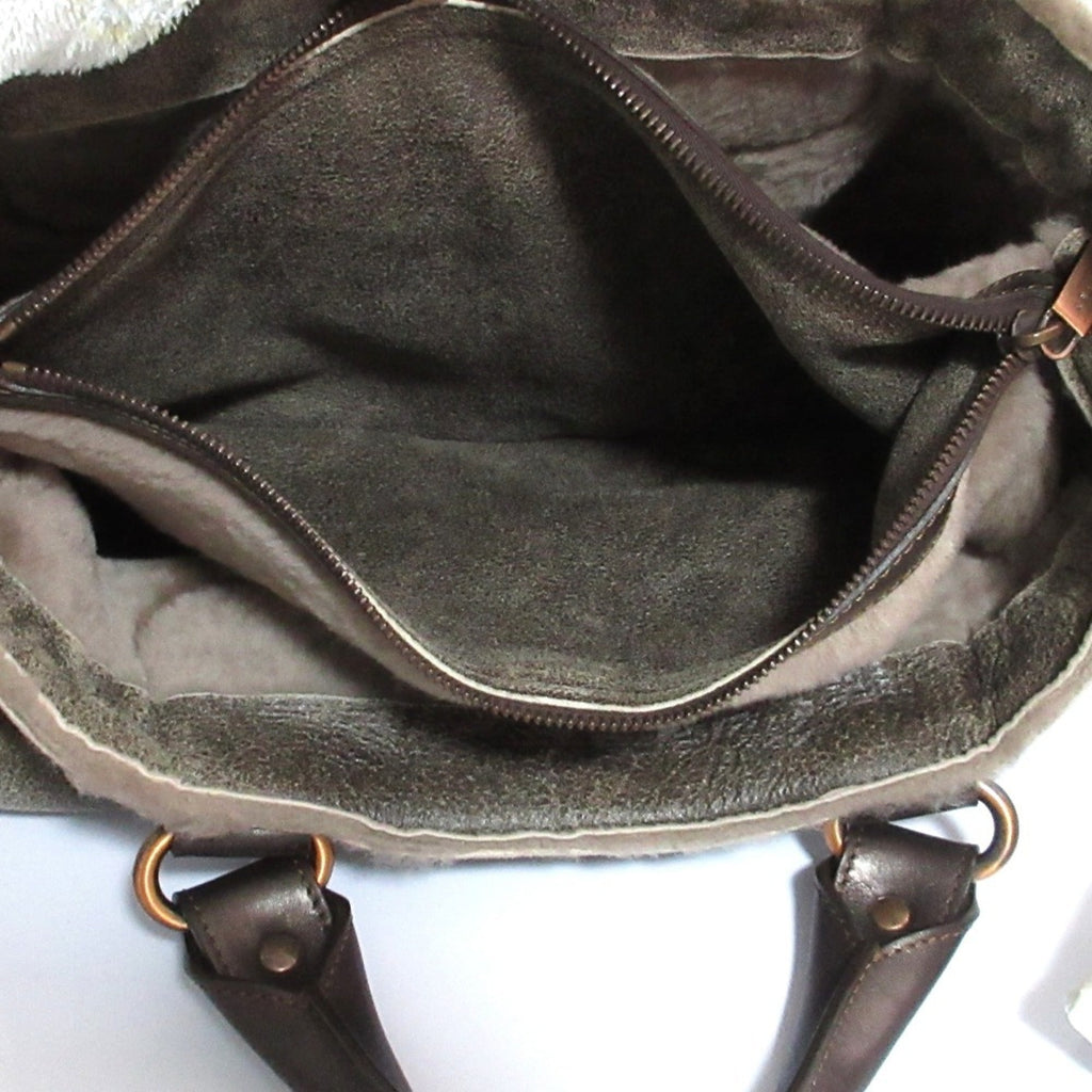 CELINE Mouton Sheepskin Leather Boogie Bag Handbag, Gray, Women's