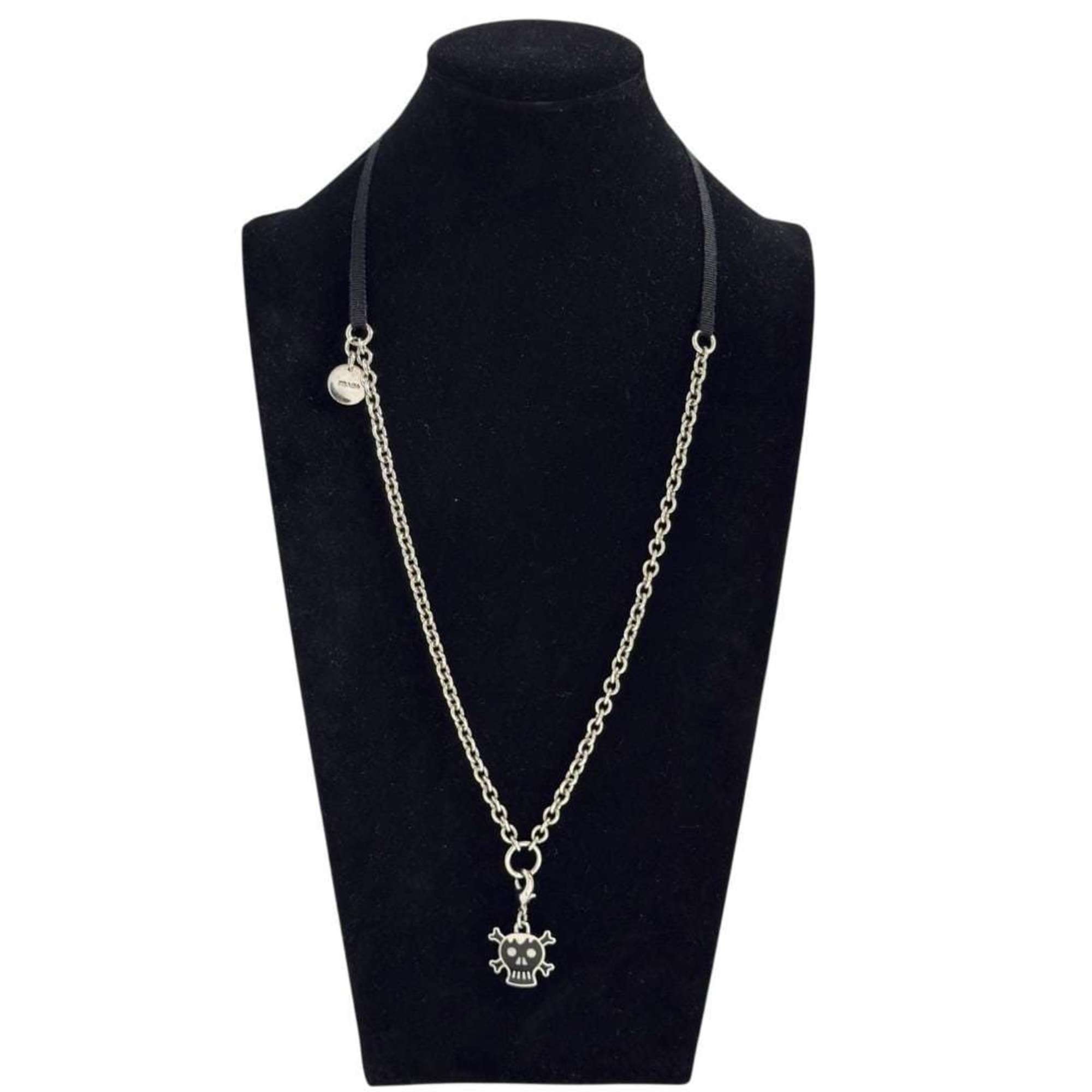 Prada Women's Skull Pendant Necklace Chain in Black