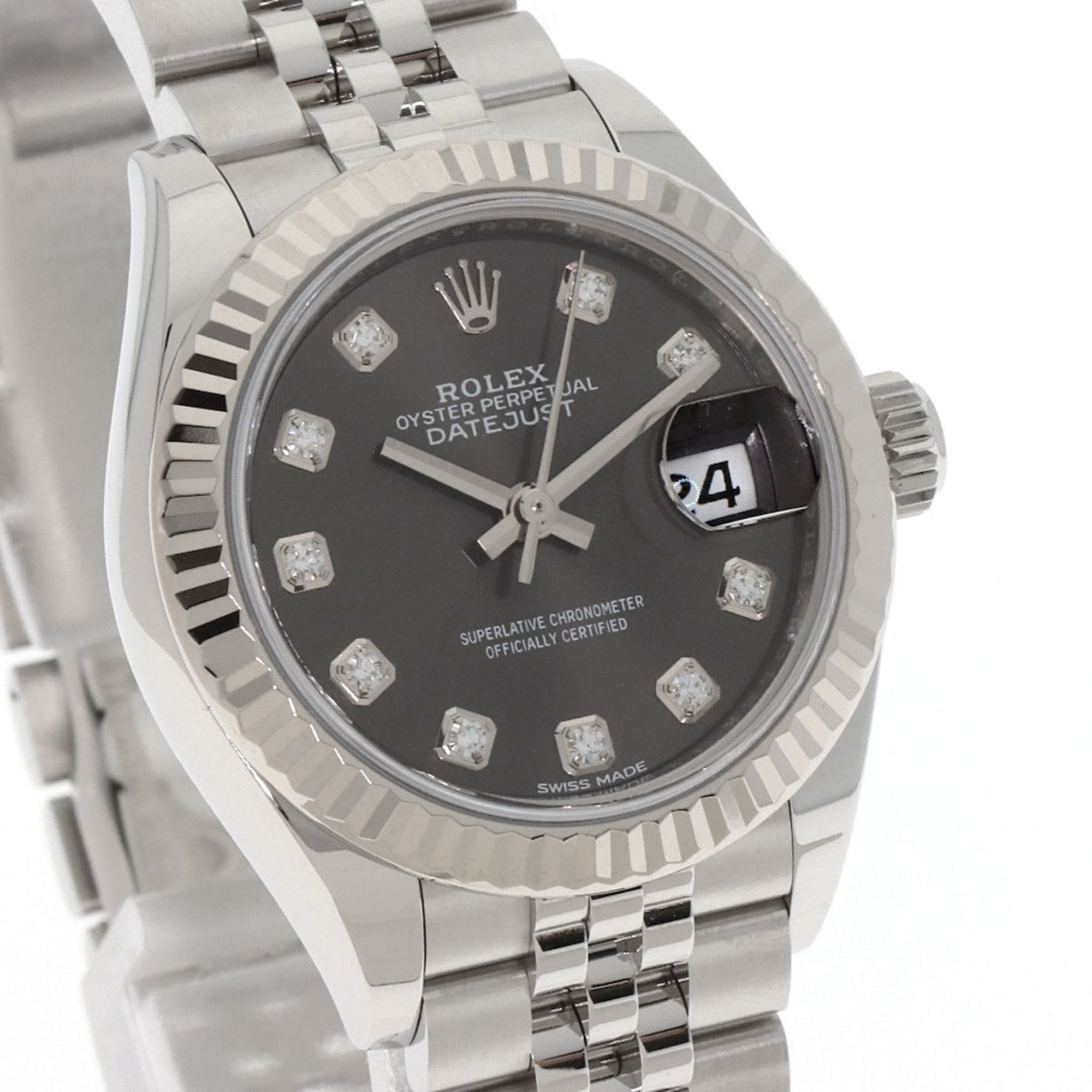 Rolex 279174G Datejust with 10 Diamonds, Dark Gray, Stainless Steel/SS/18K White Gold, Women's Watch