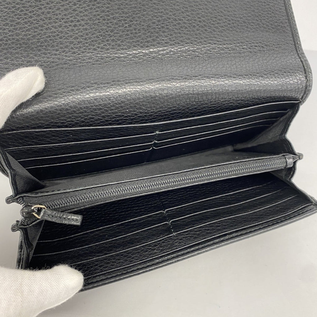 Gucci Interlocking G Long Wallet 282414 Leather Black Women's
