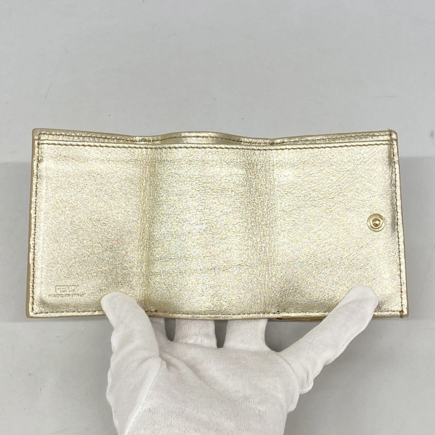 Fendi Tri-fold Wallet Leather Gold Women's