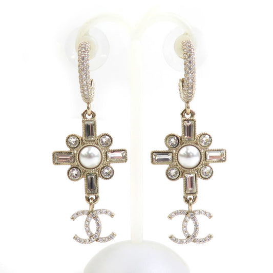 CHANEL Metal Pearl Earrings, Gold and White, Women's, h31665k