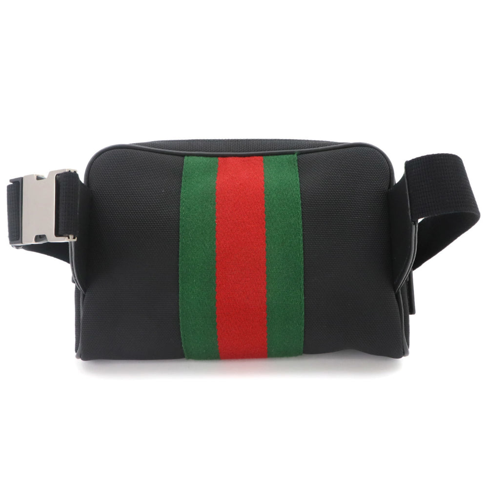 Gucci Sherry Line Body Handbag, Canvas and Leather, Black, 630919, Silver Hardware, Web Stripe Belt Bag — New - Store Return