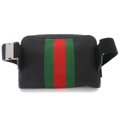 Gucci Sherry Line Body Handbag, Canvas and Leather, Black, 630919, Silver Hardware, Web Stripe Belt Bag — New - Store Return