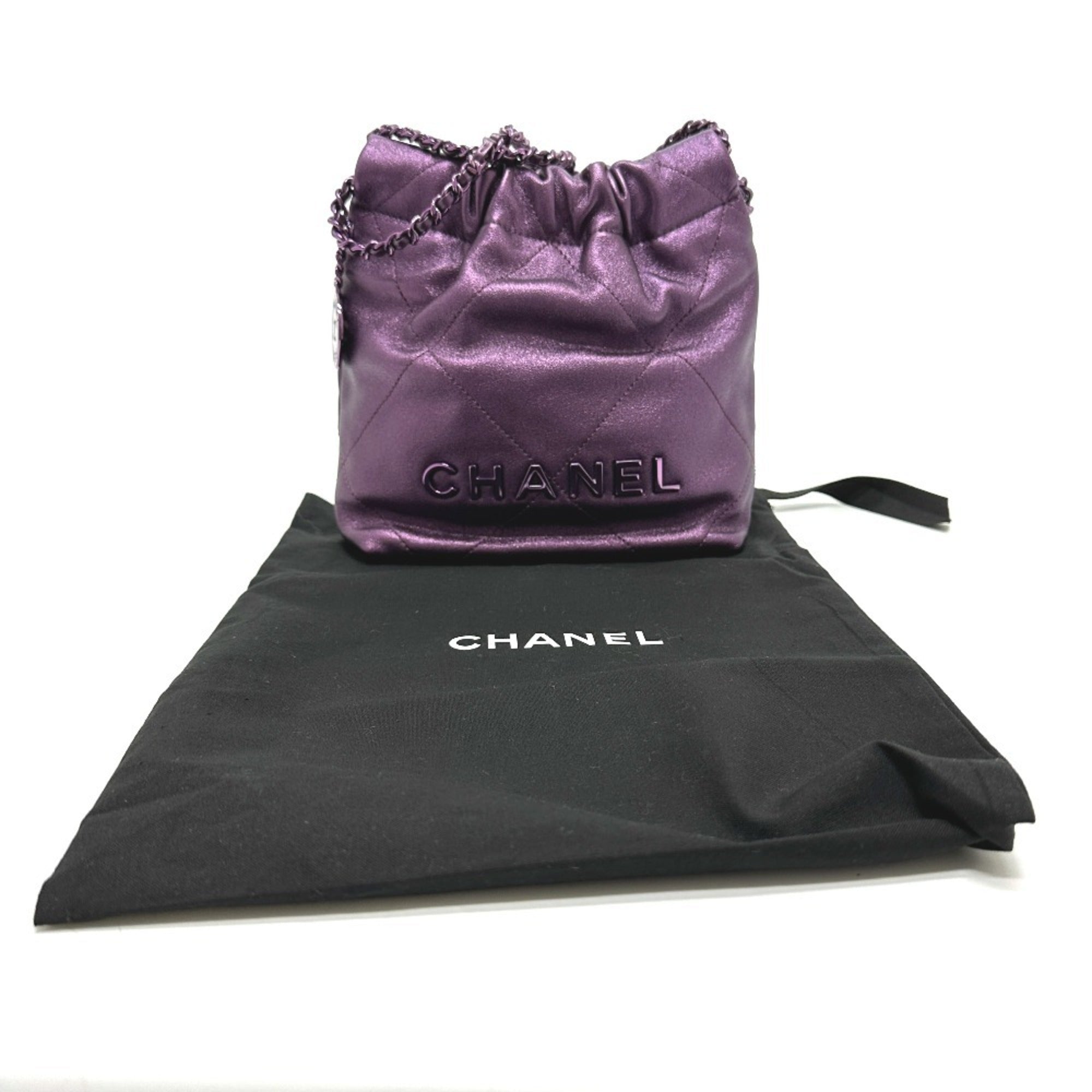 CHANEL AS3980 CHANEL22 Glitter All Purple Shoulder Bag Leather Women's — New - Store Return