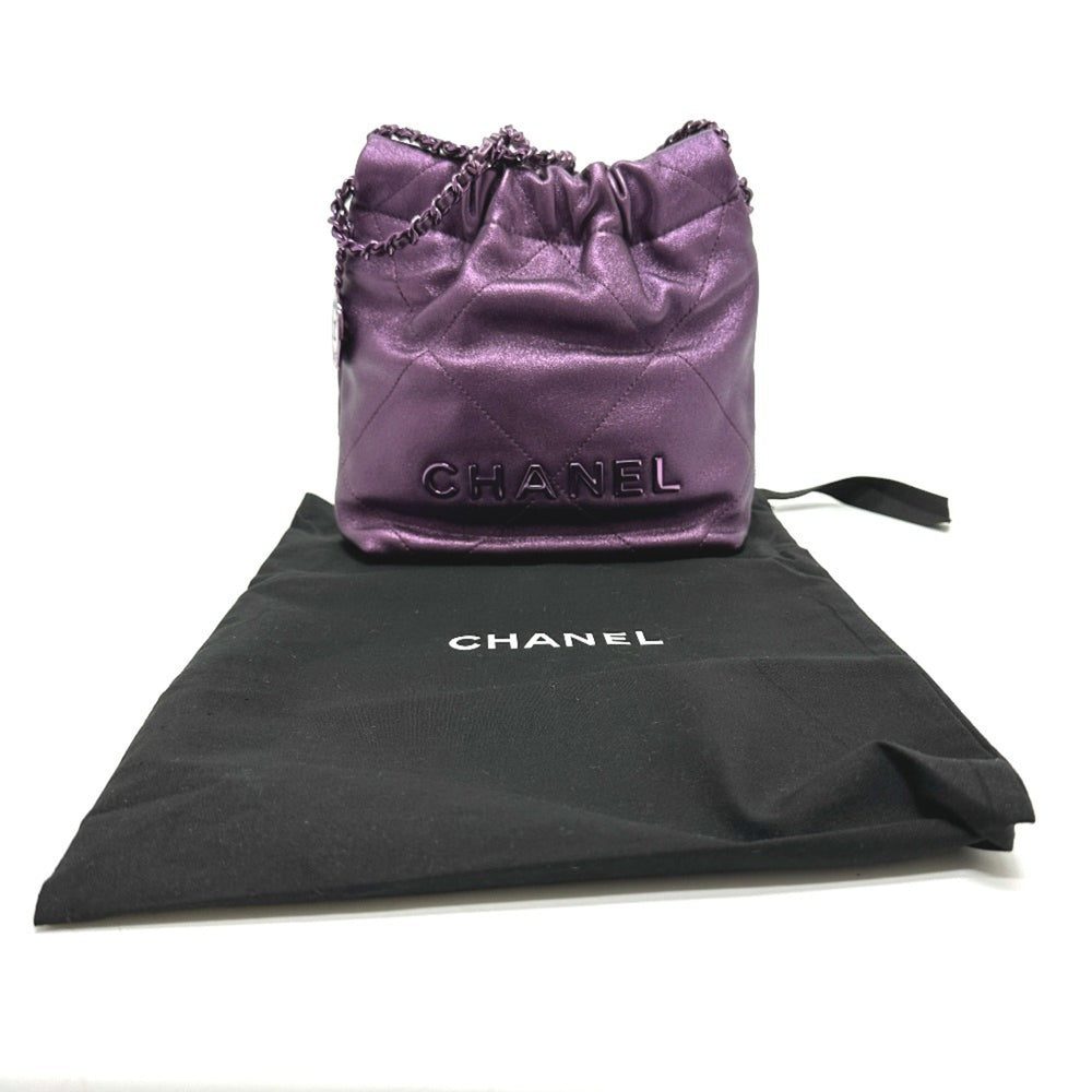 CHANEL AS3980 CHANEL22 Glitter All Purple Shoulder Bag Leather Women's — New - Store Return