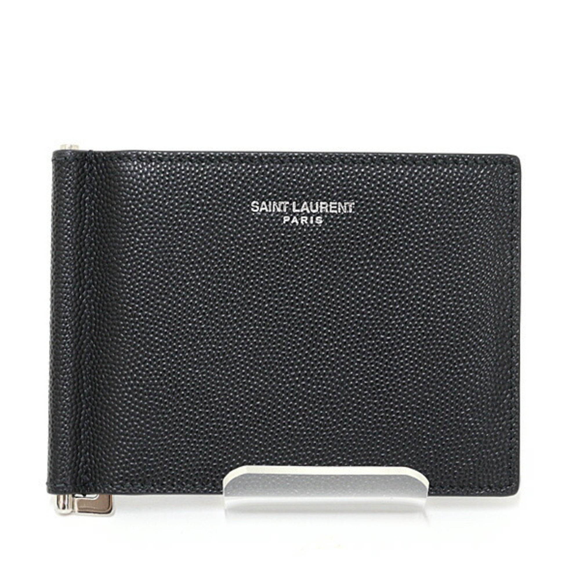 Saint Laurent Paris Bill Clip Wallet in Grained Leather, Black, Bifold, 378005