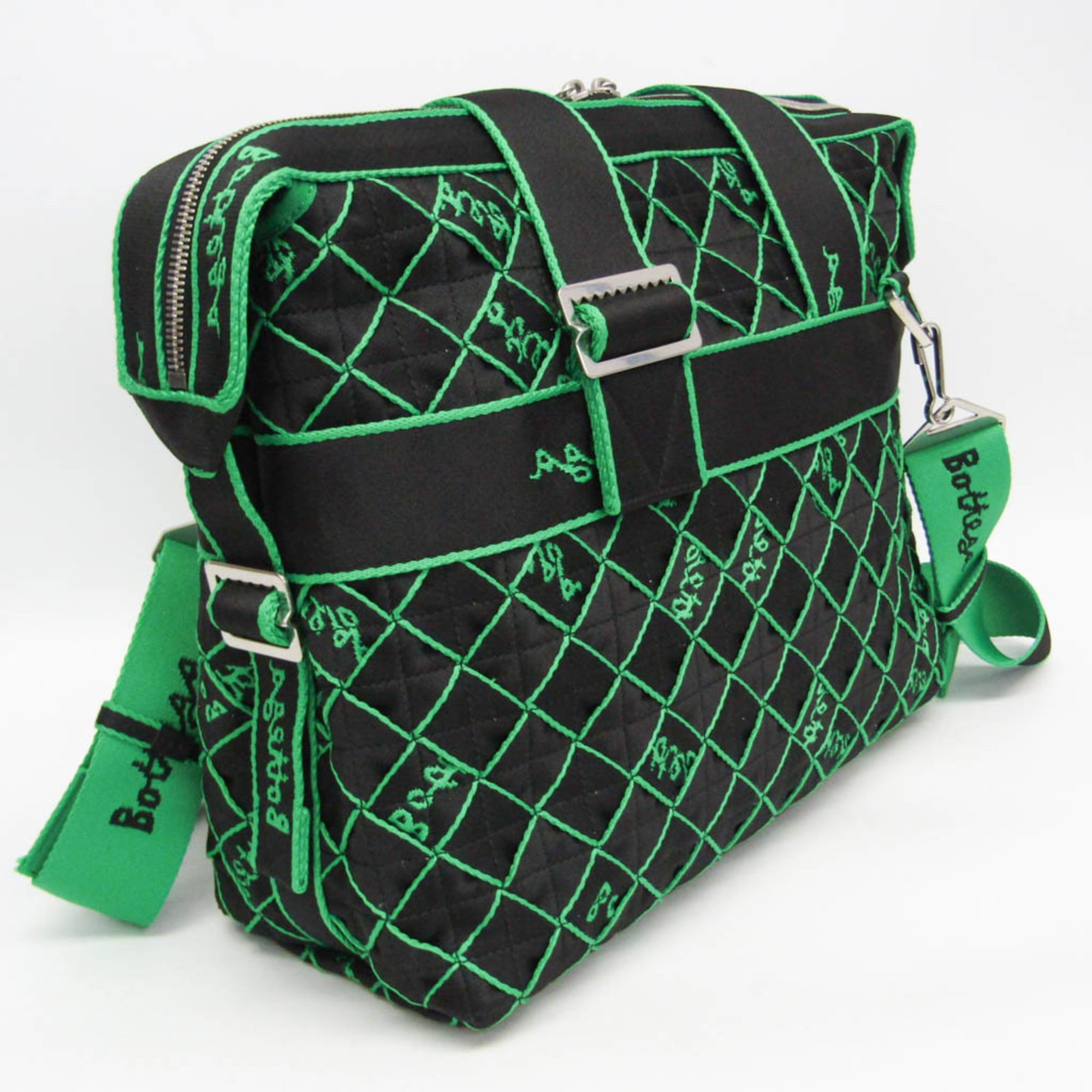 Bottega Veneta Lightweight Webbing Intrecciato 679970 Men's Polyamide Boston Bag,Shoulder Bag Black,Green — Like New