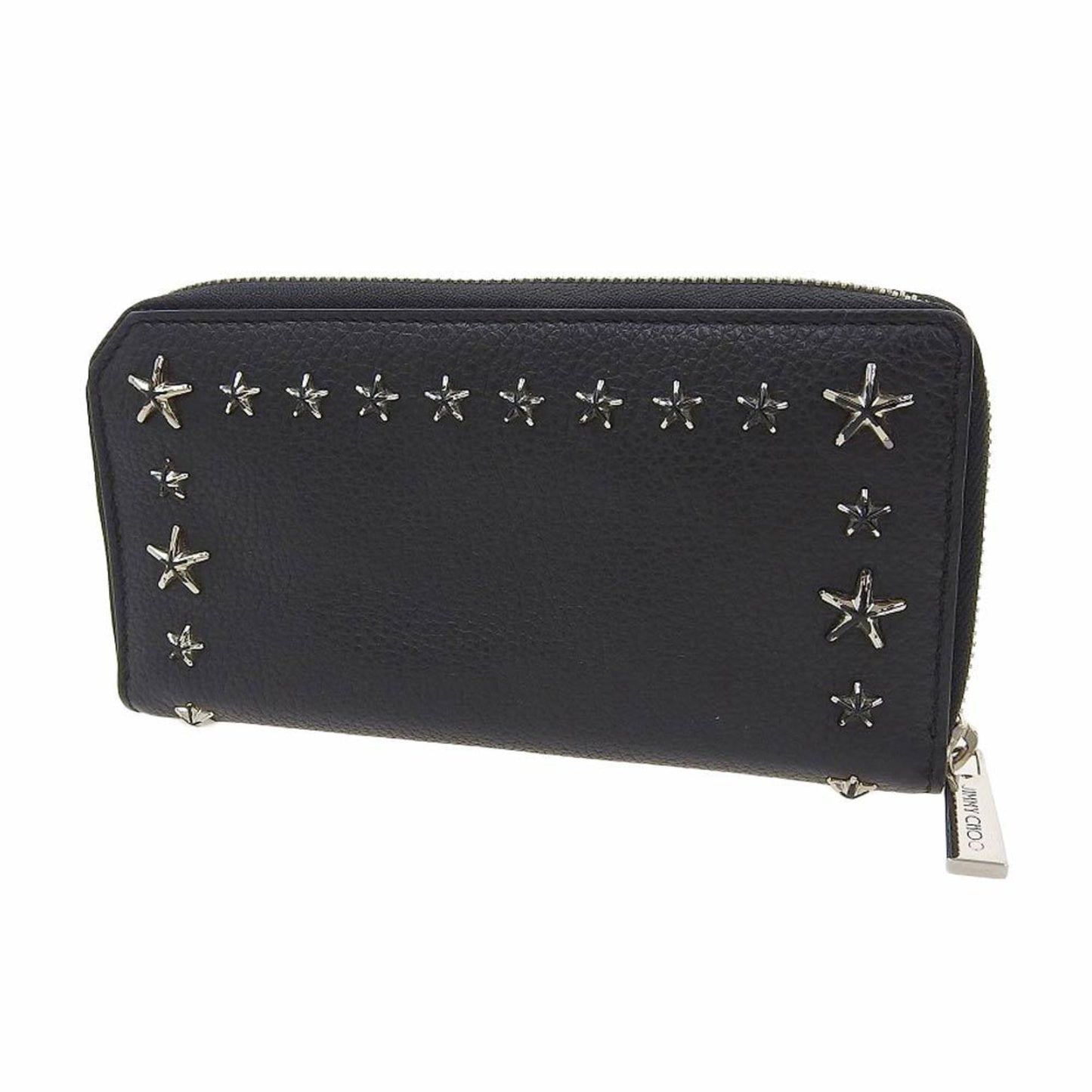 Jimmy Choo JIMMY CHOO Round Zipper Long Wallet Pippa Star Studs Leather Black