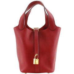 Hermes HERMES Picotin Lock 18 PM Handbag x Taurillon Maurice 2018 Red / C Belt Clasp Loc18K Women's — Like New