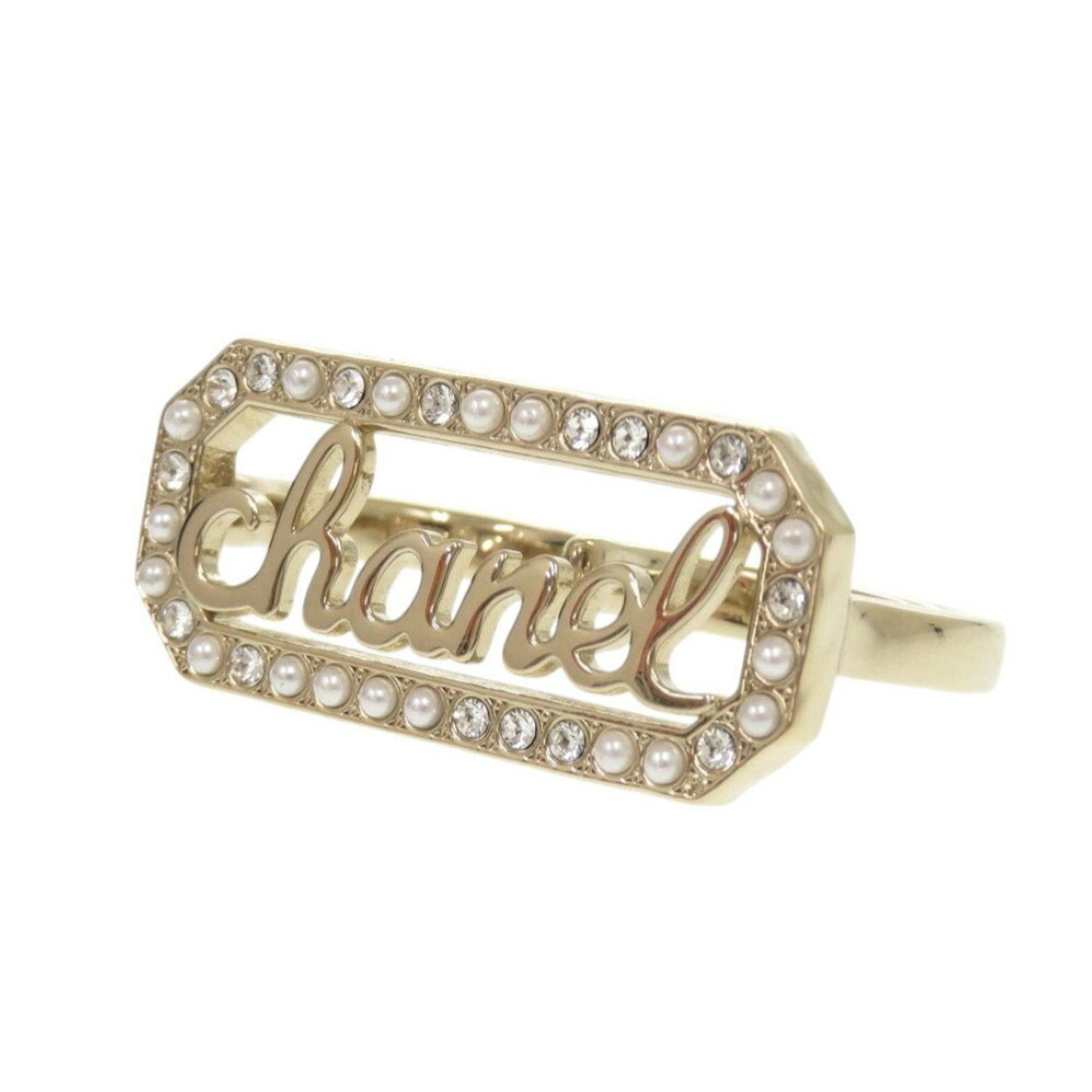 Chanel Double Finger L23B Metal Stone Faux Pearl Gold Ring 1183CHANEL