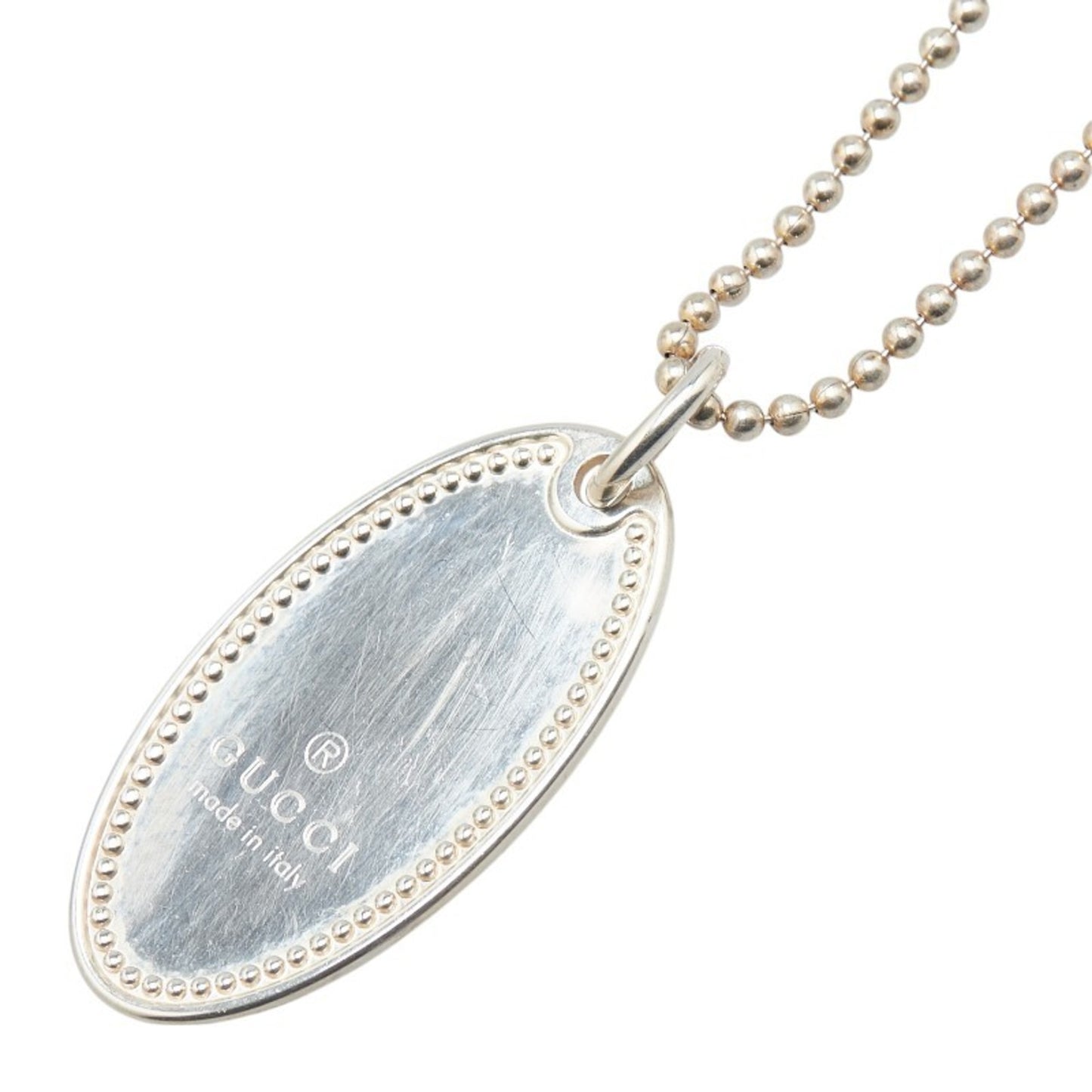 Gucci Oval Plate Necklace with Ball Chain, SV925 Silver, Women's, GUCCI