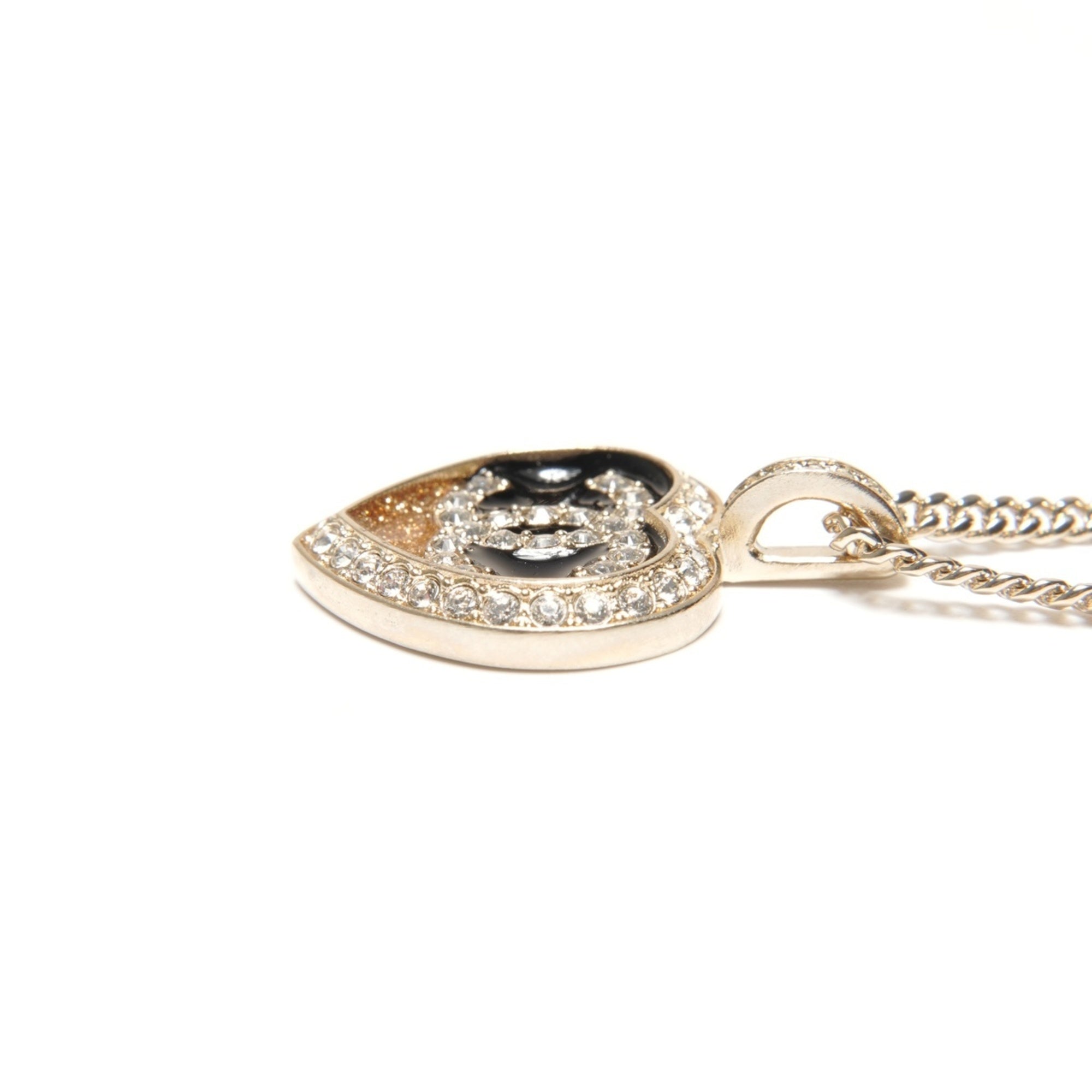CHANEL C23B Coco Mark Heart Rhinestone Necklace Gold WS25122 — Like New