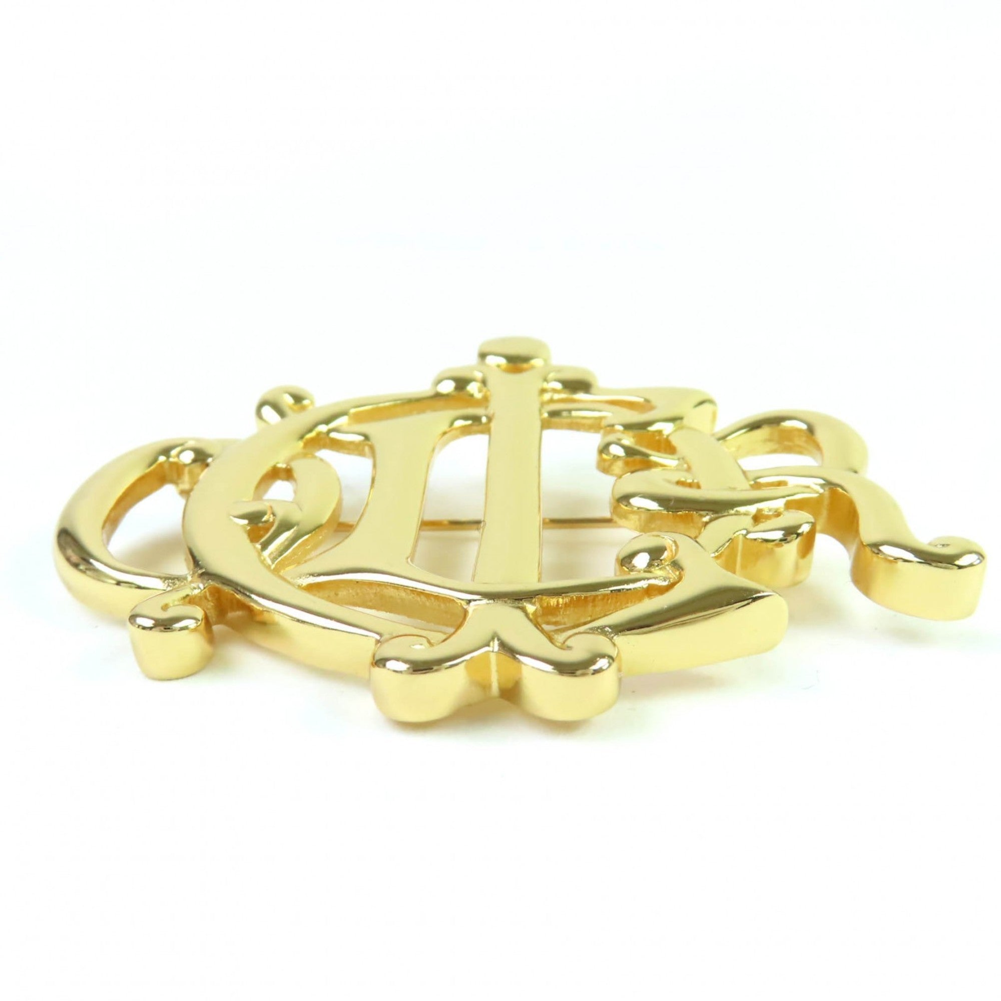 Christian Dior emblem logo design brooch accessory, gold, for women — Like New