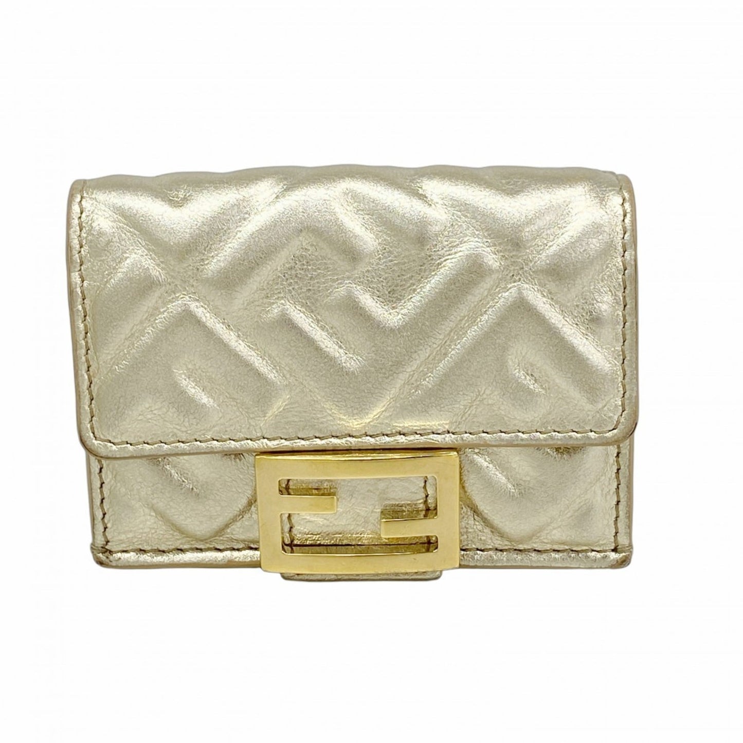 Fendi Tri-fold Wallet Leather Gold Women's