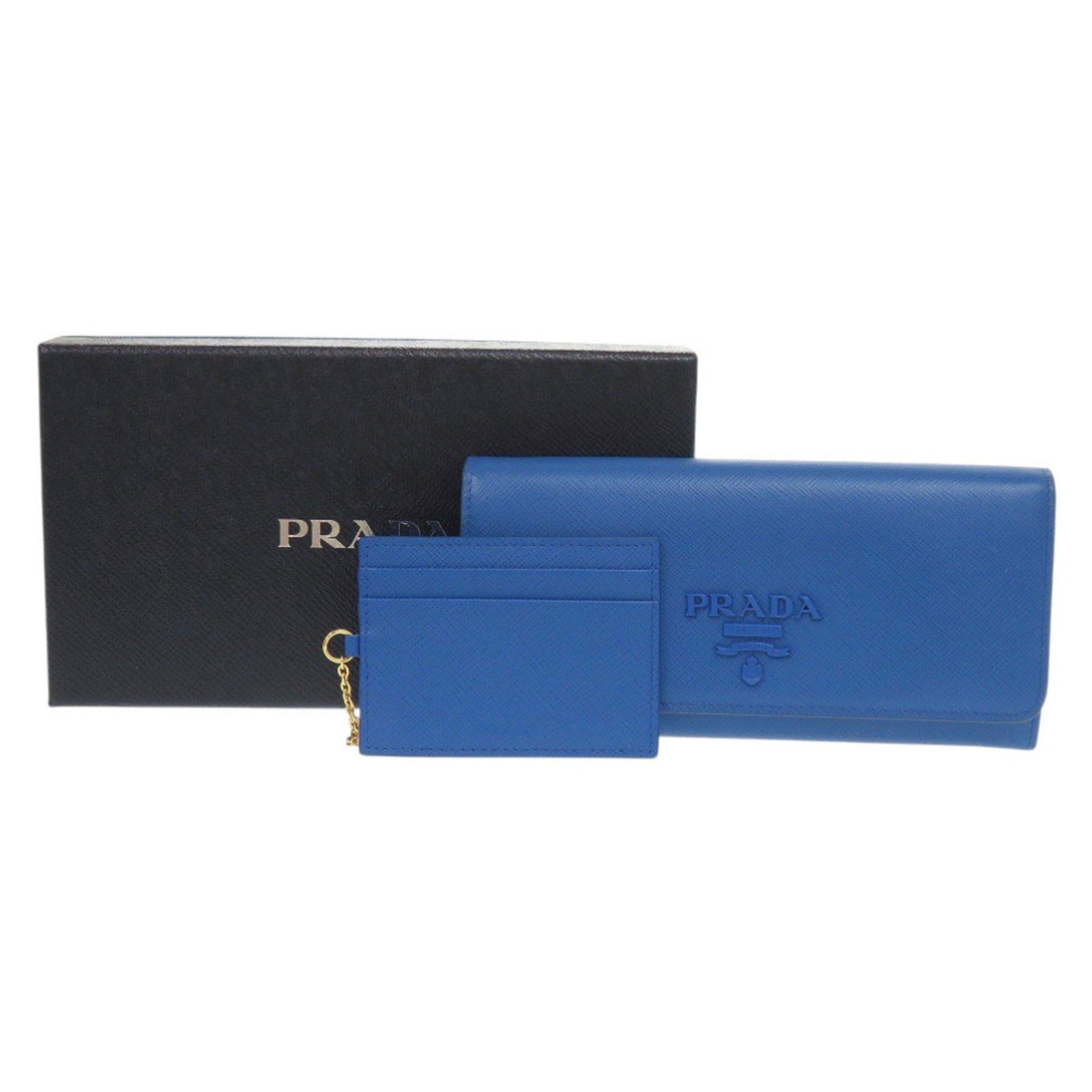 Prada 1MH132 Saffiano Shine Leather Blue Long Wallet 0350 PRADA