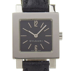 Bvlgari Quadrato SQ22SL Women's Watch, Stainless Steel with Embossed Leather, Quartz Movement, Analog Display, Black Dial — Good