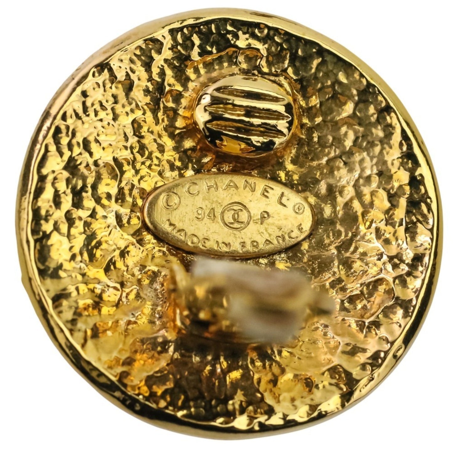 94P CHANEL Vintage Coco Mark Large Circle Earrings Gold Color Women's