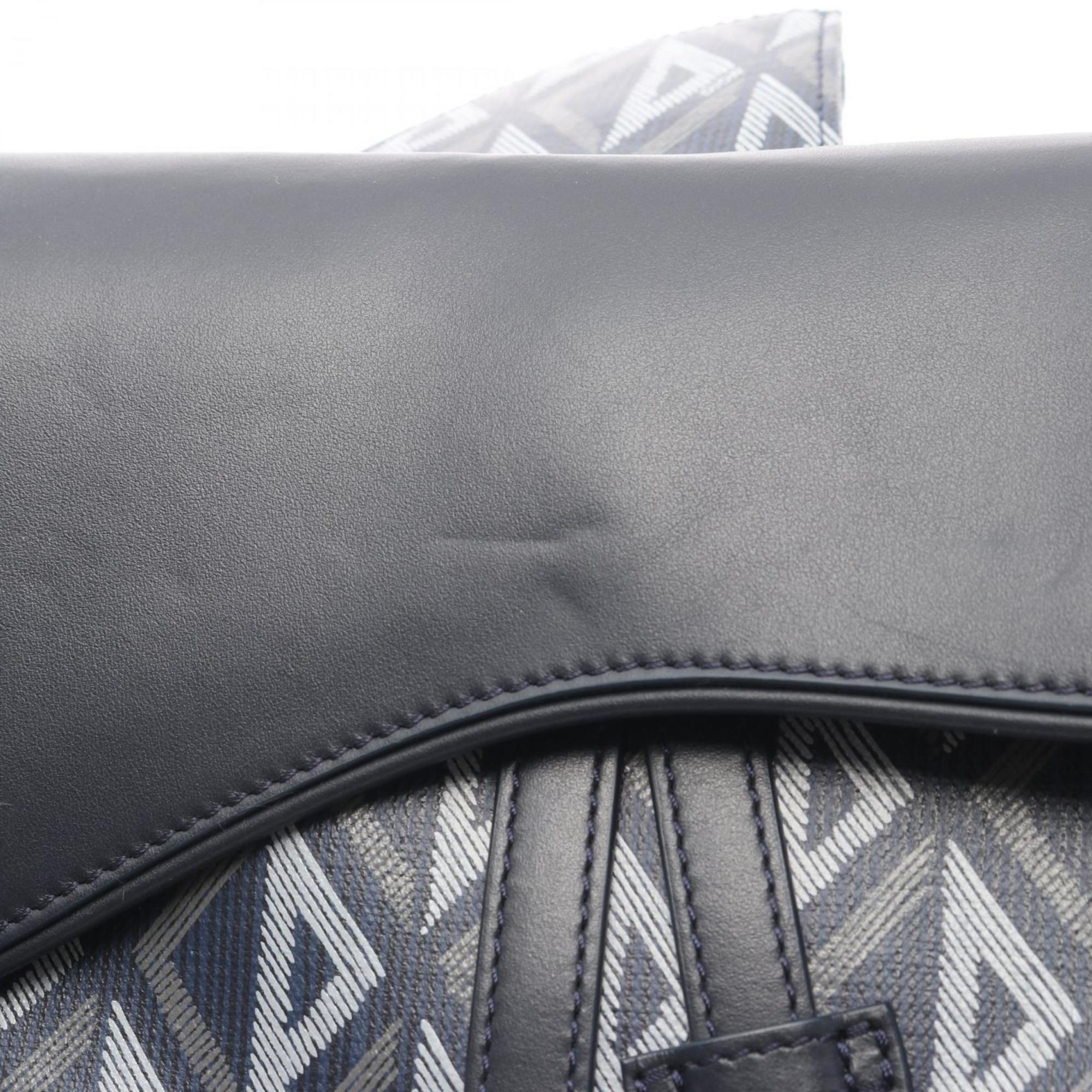 Christian Dior Dior CD Diamond Saddle Bag, Waist Body Handbag, Coated Canvas and Leather, Men's, Navy Blue, Multicolor