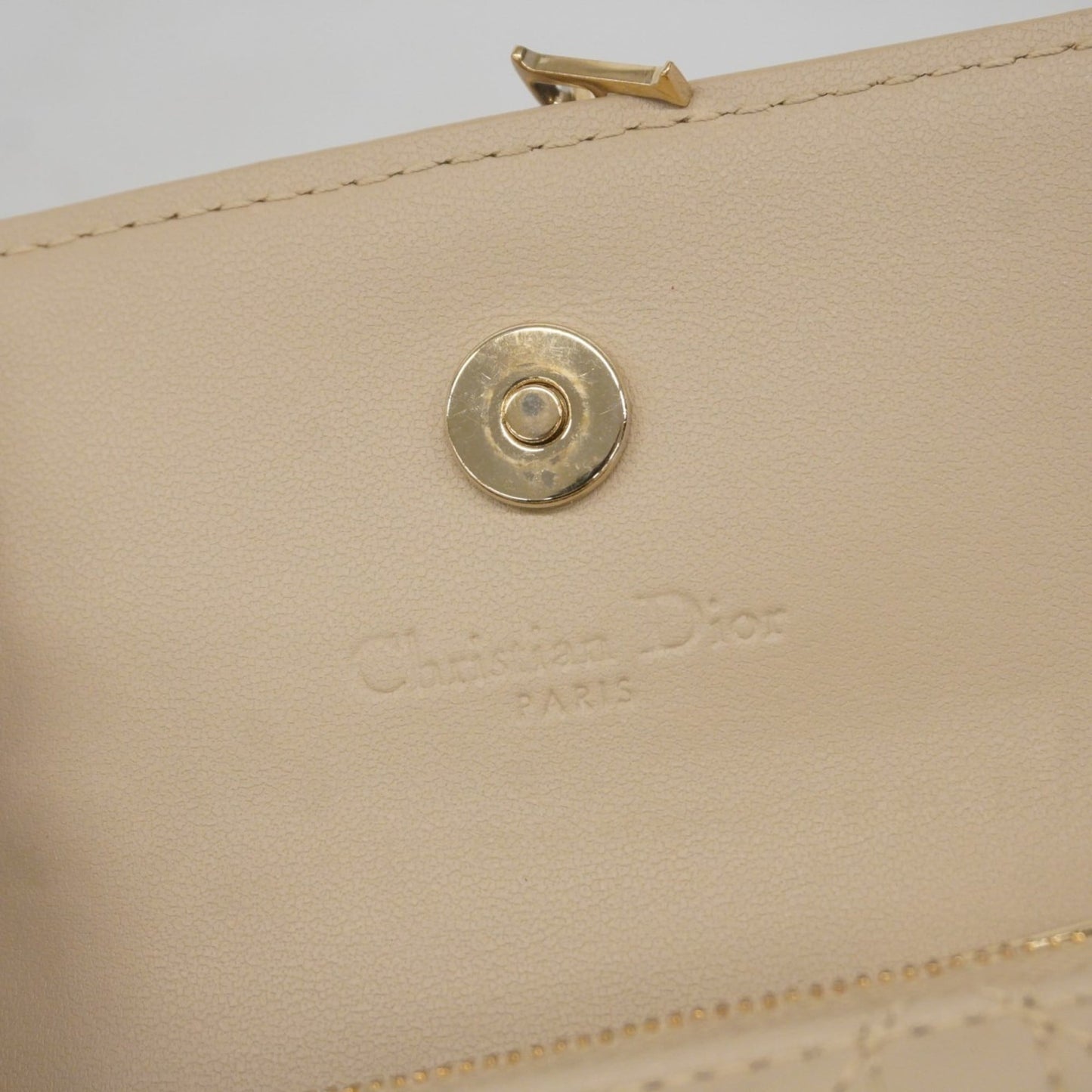 Christian Dior Cannage Leather Wallet, Beige, Champagne, Women's