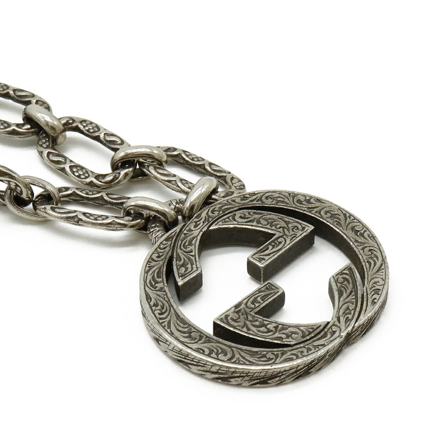 GUCCI Arabesque Interlocking G Motif Necklace Pendant Large Chain Ag925 SV925 Silver 524890