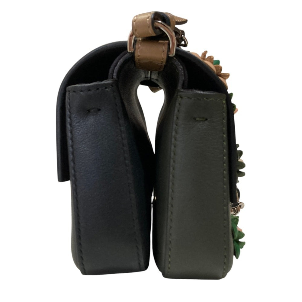 FENDI Fendi Applique Stud Flowerland Micro Double Bucket Chain Shoulder Bag Khaki Women's — Like New