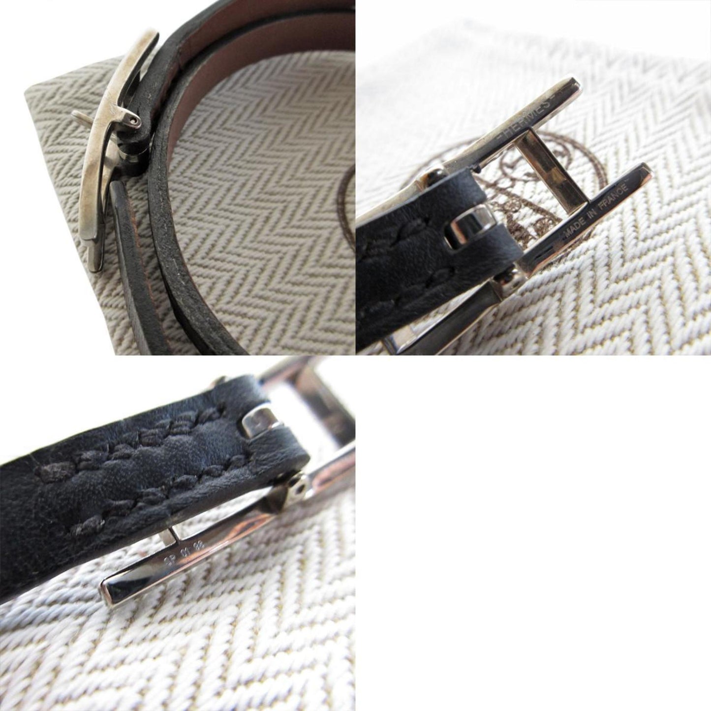 Hermes HERMES bracelet API leather metal black silver ladies s0568a