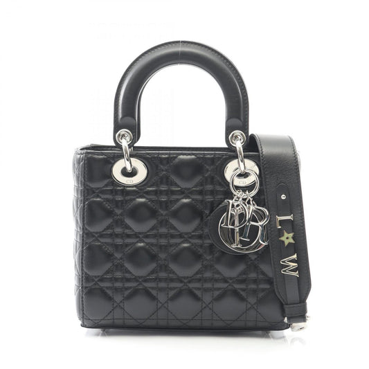 Christian Dior Dior LADY DIOR MY ABCDIOR Lady Small Cannage Handbag, Leather, Women's, Black, M0538PCAL
