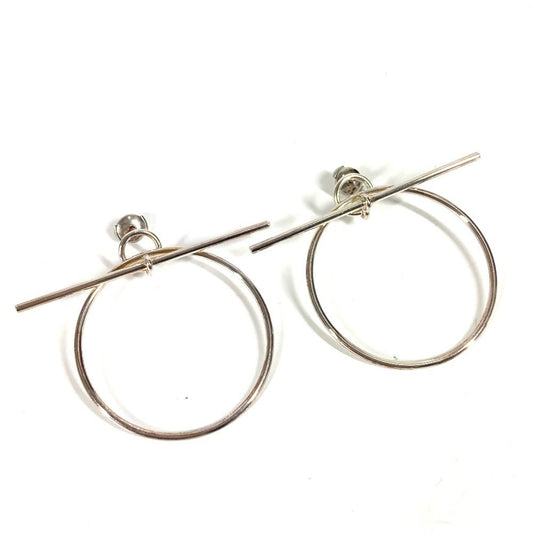 HERMES Loop MM Hoop Earrings with Logo, AG925 Silver, for Men and Women