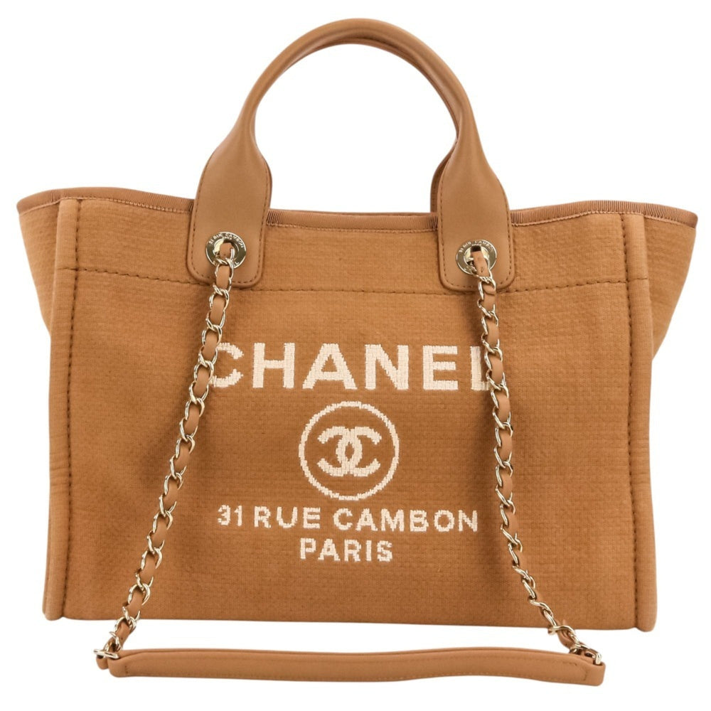 CHANEL Deauville MM Tote Bag, Chain Shoulder Handbag with Pouch, A67001 Pink Beige, Women's — Like New