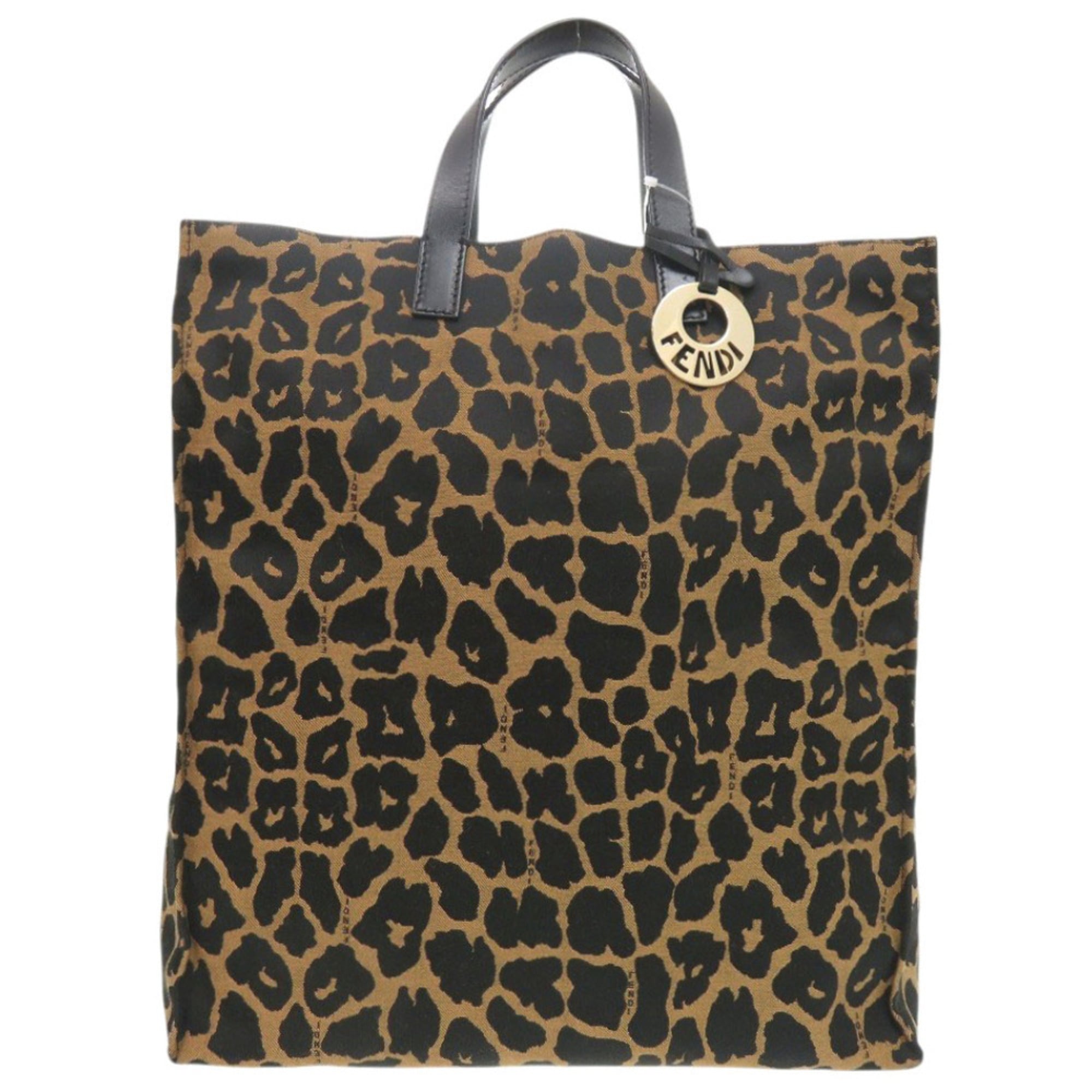 Excellent condition Fendi leopard print canvas and leather brown tote bag 8BH173-GT6 0708 FENDI