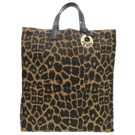 Excellent condition Fendi leopard print canvas and leather brown tote bag 8BH173-GT6 0708 FENDI