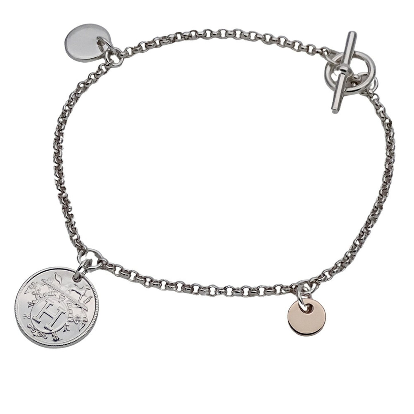 Hermes Hermès Ex Libris PM Bracelet for Women, SV925, 750PG, Silver, Pink Gold, ST Size, Polished