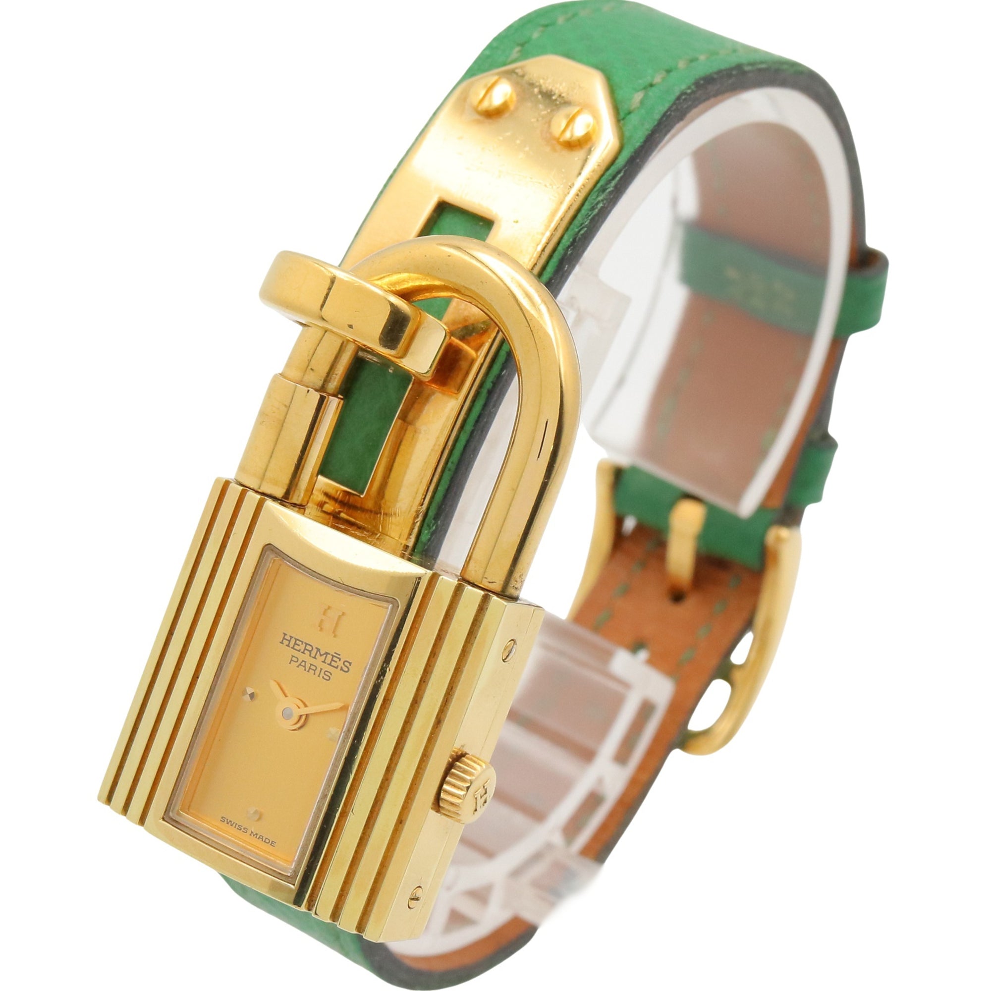 Hermes Kelly Watch, Gold Plated (GP), Leather Strap, Ladies' Champagne Color, KE1.201 — Very Good