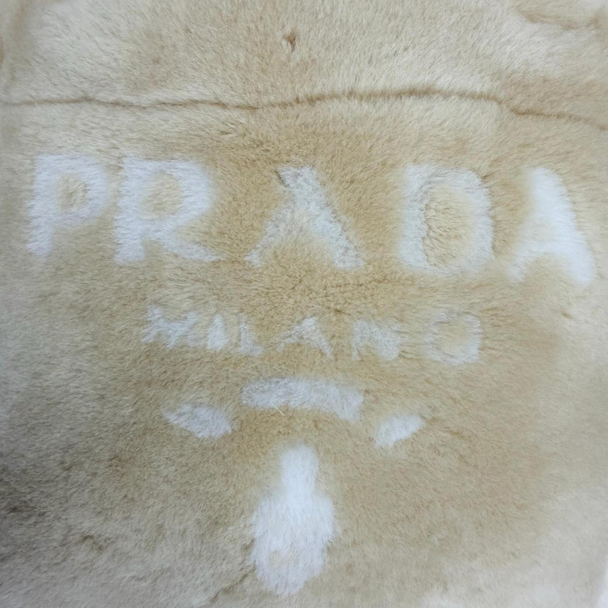 PRADA 1BG447 Terry Shearling Tote Sheepskin Triangle Logo Pouch Included 2-Way Shoulder Bag Beige Made in Italy Women's — Like New