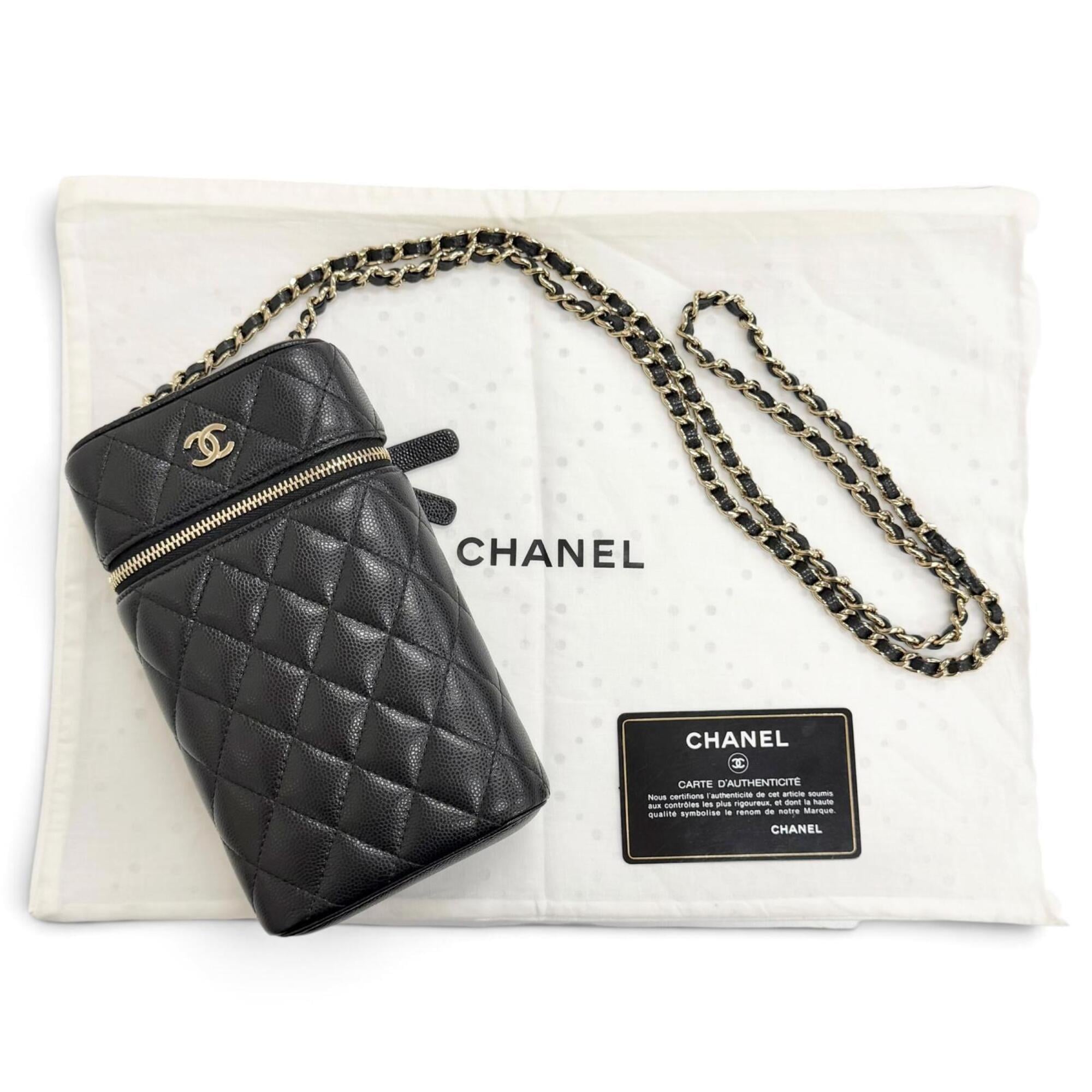 CHANEL Matelassé Caviar Skin Vanity Phone Bag Chain Shoulder Bag, Black with Gold Hardware, Made in Italy, Women's — Like New