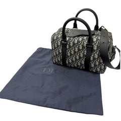 DIOR Homme 1ADDU114 Lango 26 Leather Oblique Jacquard Saddle 2-Way Shoulder Bag, Beige/Navy, Made in Italy, Men's, with Dust Bag — Like New