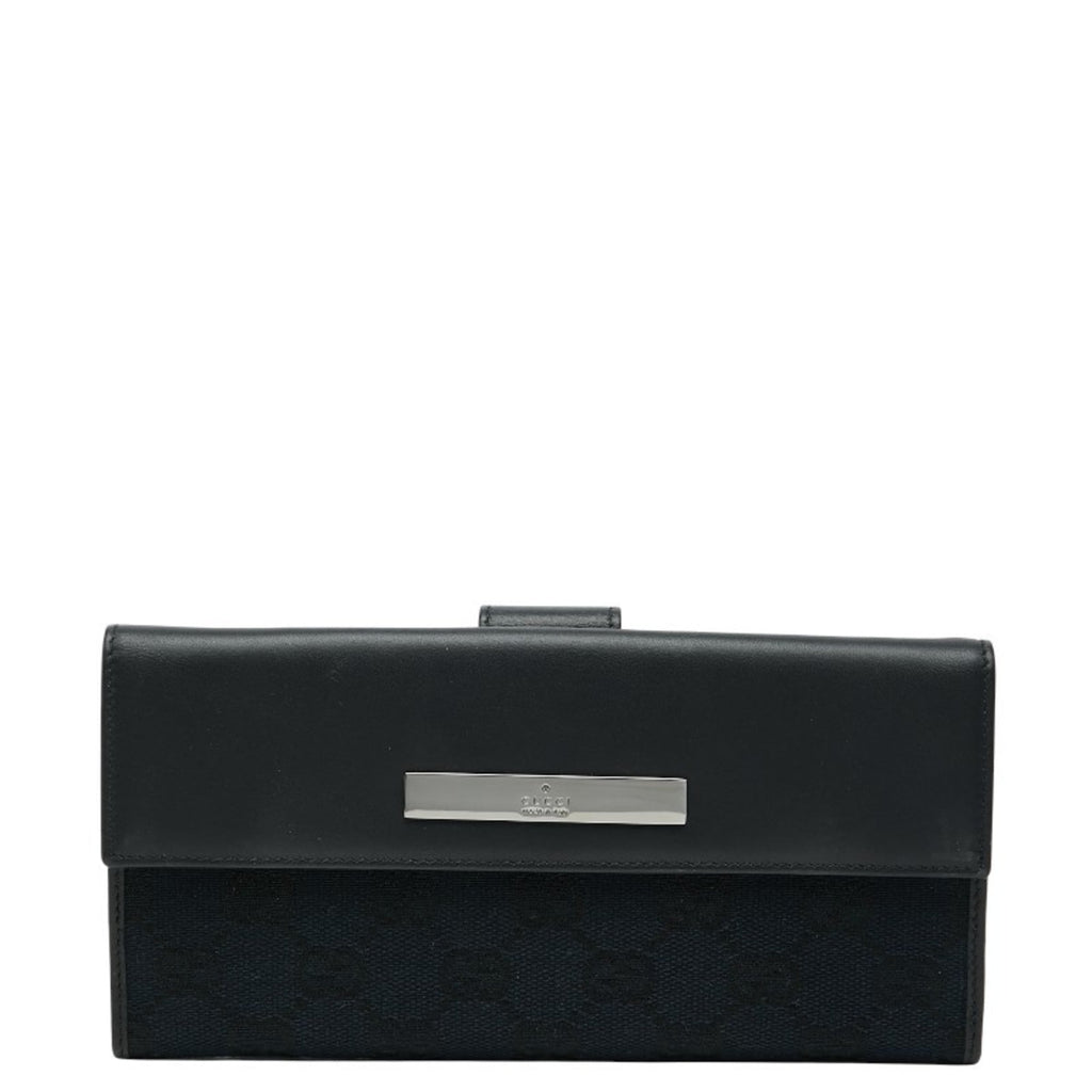 Gucci GG Canvas Long Wallet 035 1408 2150 Navy Black Leather Women's GUCCI