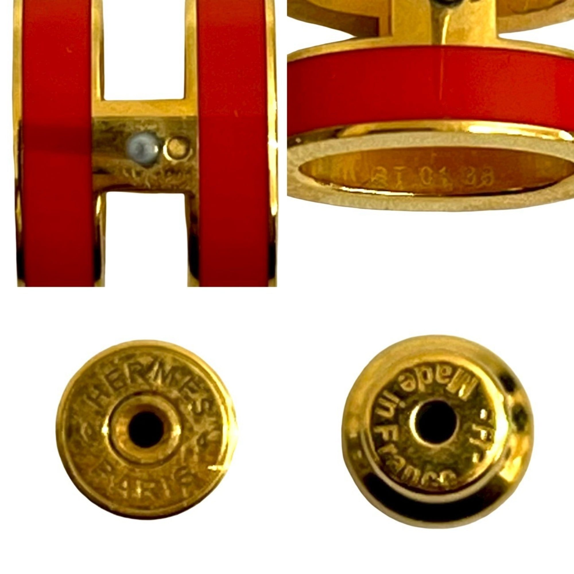HERMES Pop Ash Earrings GP Orange Gold Raspberry 45824
