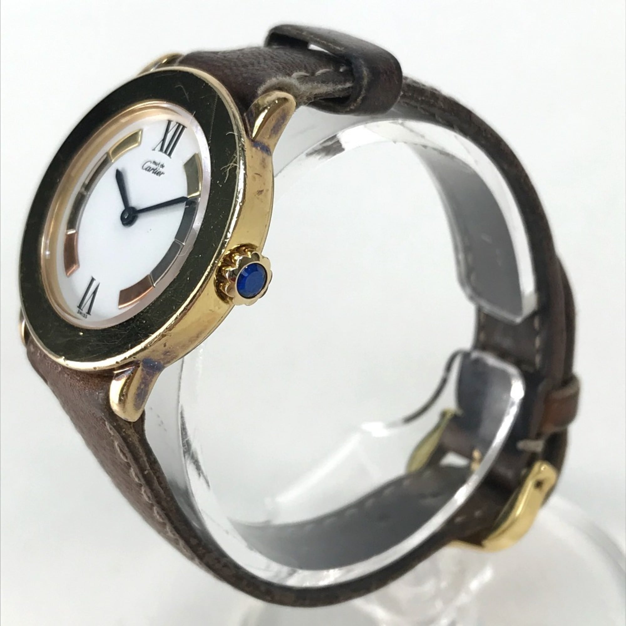 CARTIER 1801 Mastrond Vermeil Watch SV925 Leather Strap Women's Gold E-210908-30 — Good