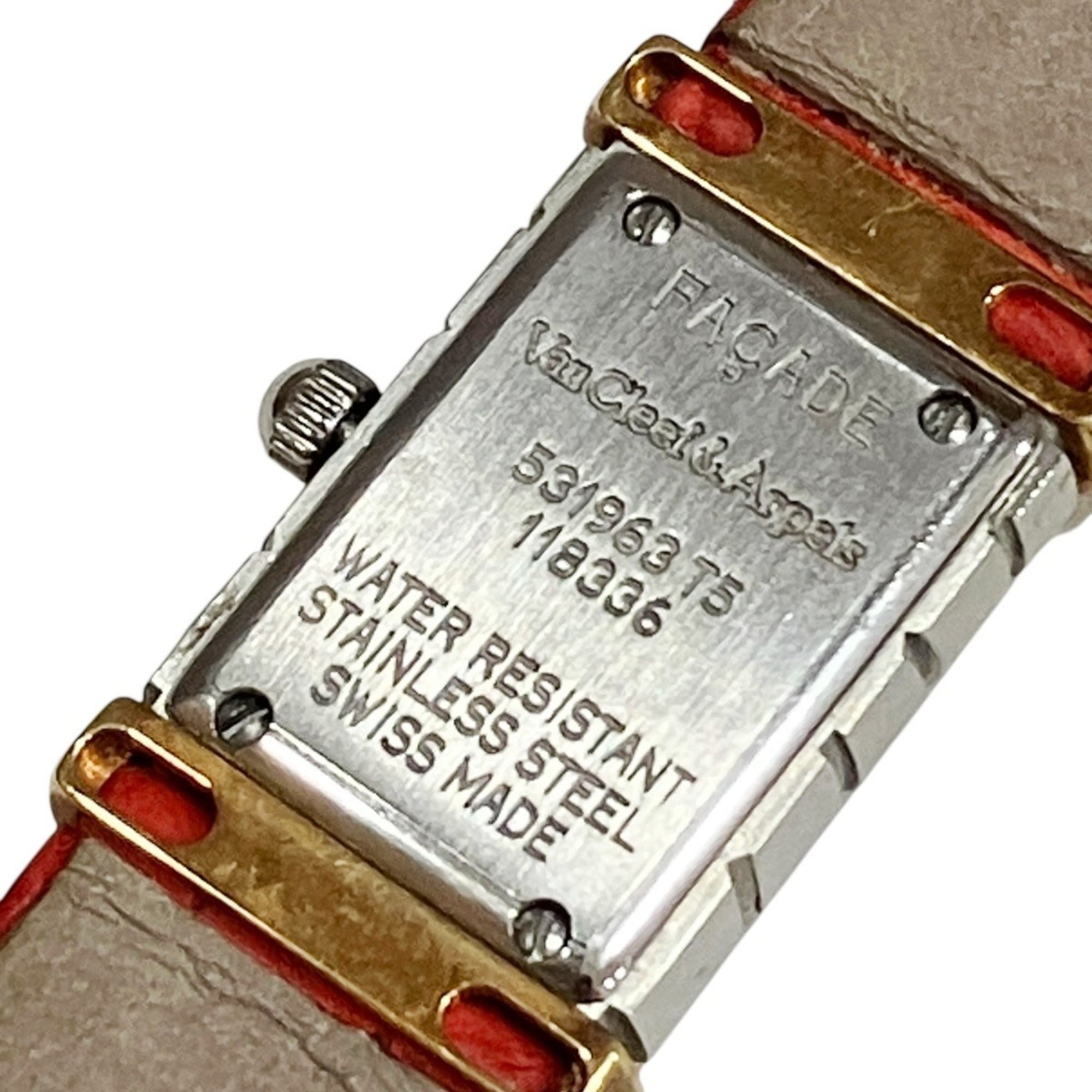 Van Cleef & Arpels Facade Watch, Total Weight 12.9g, Stainless Steel, Genuine Leather Strap, Quartz Movement, White Dial, 531963T5 — Good