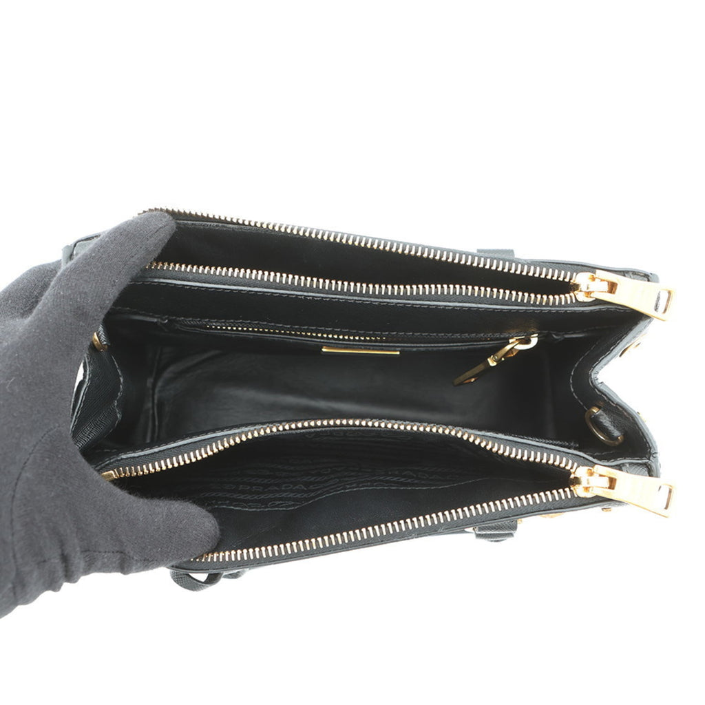Prada Galleria Small Studded Saffiano Leather Handbag 1BA896, Black, 2-Way