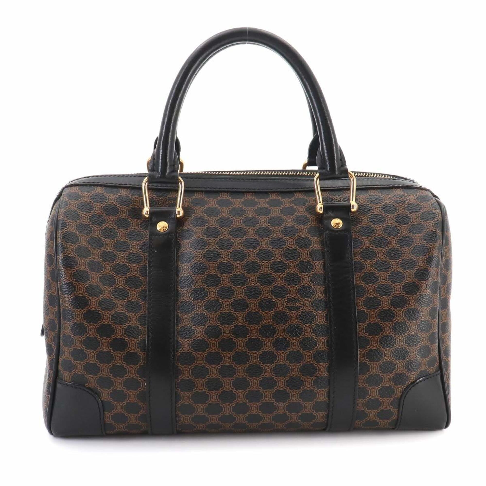 Celine Macadam Boston Handbag, Leather, Black/Brown, Gold Hardware — Like New