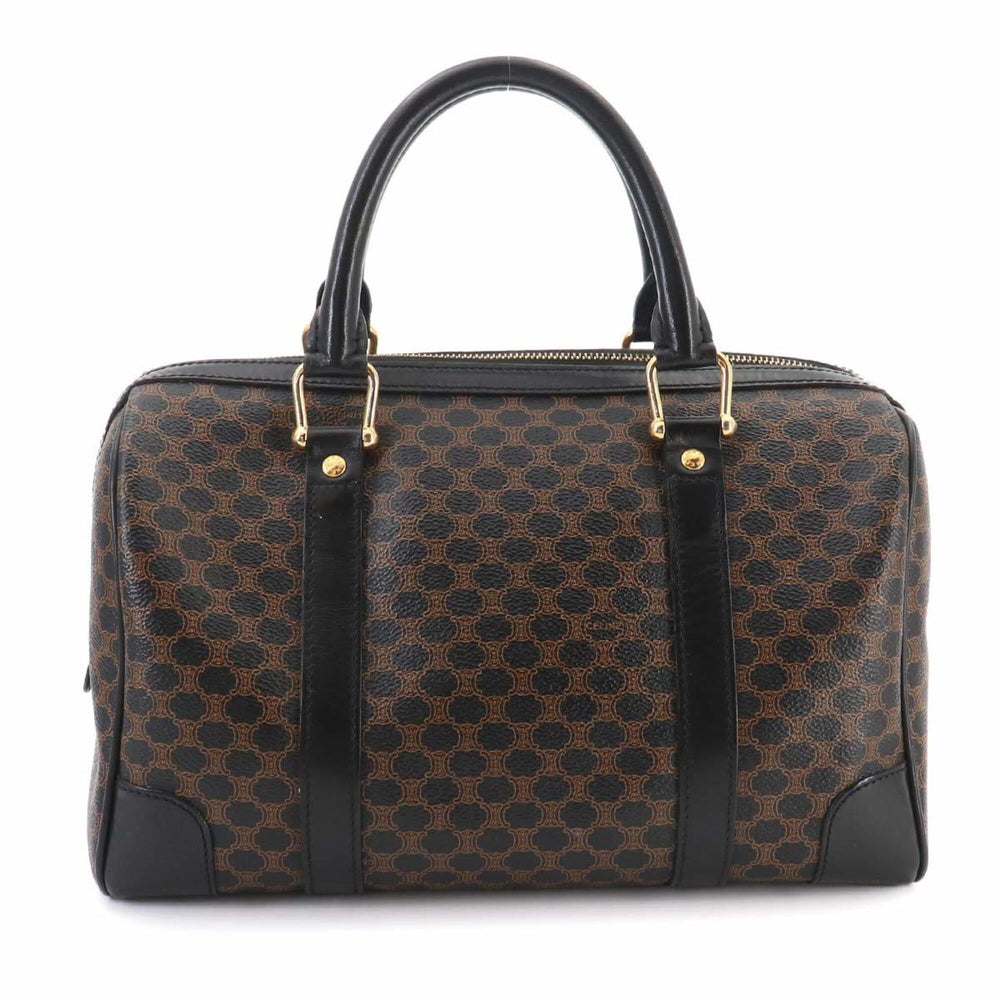 Celine Macadam Boston Handbag, Leather, Black/Brown, Gold Hardware — Like New