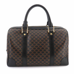 Celine Macadam Boston Handbag, Leather, Black/Brown, Gold Hardware — Like New
