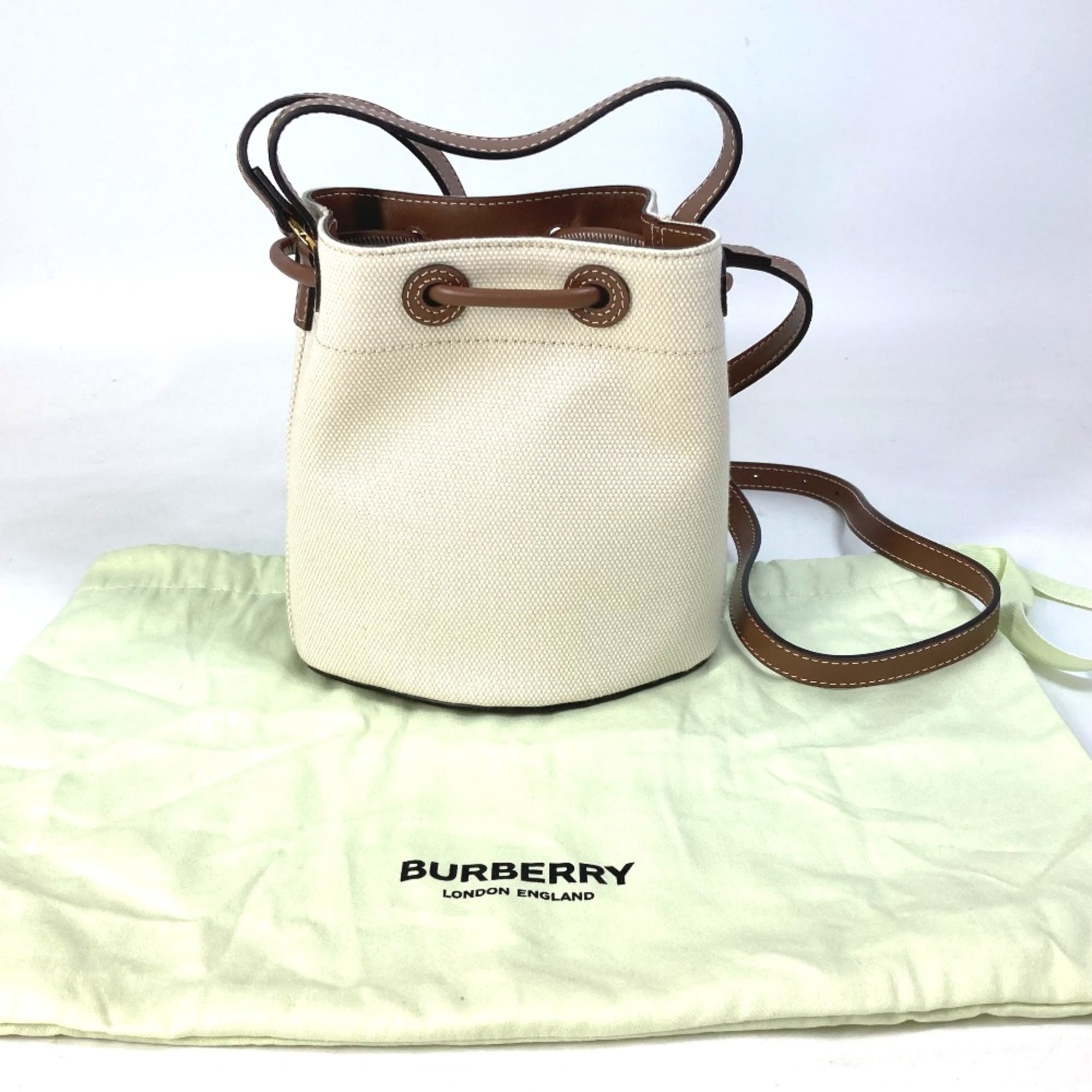 Burberry 8070576 2WAY Shoulder Bag Bucket Crossbody Tote Bag IvoryBased Brown — Like New