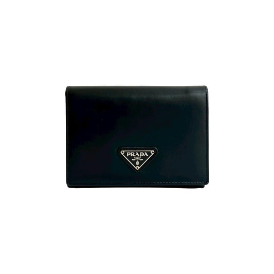 PRADA Prada Triangle Logo Leather Bifold Wallet Black 84582