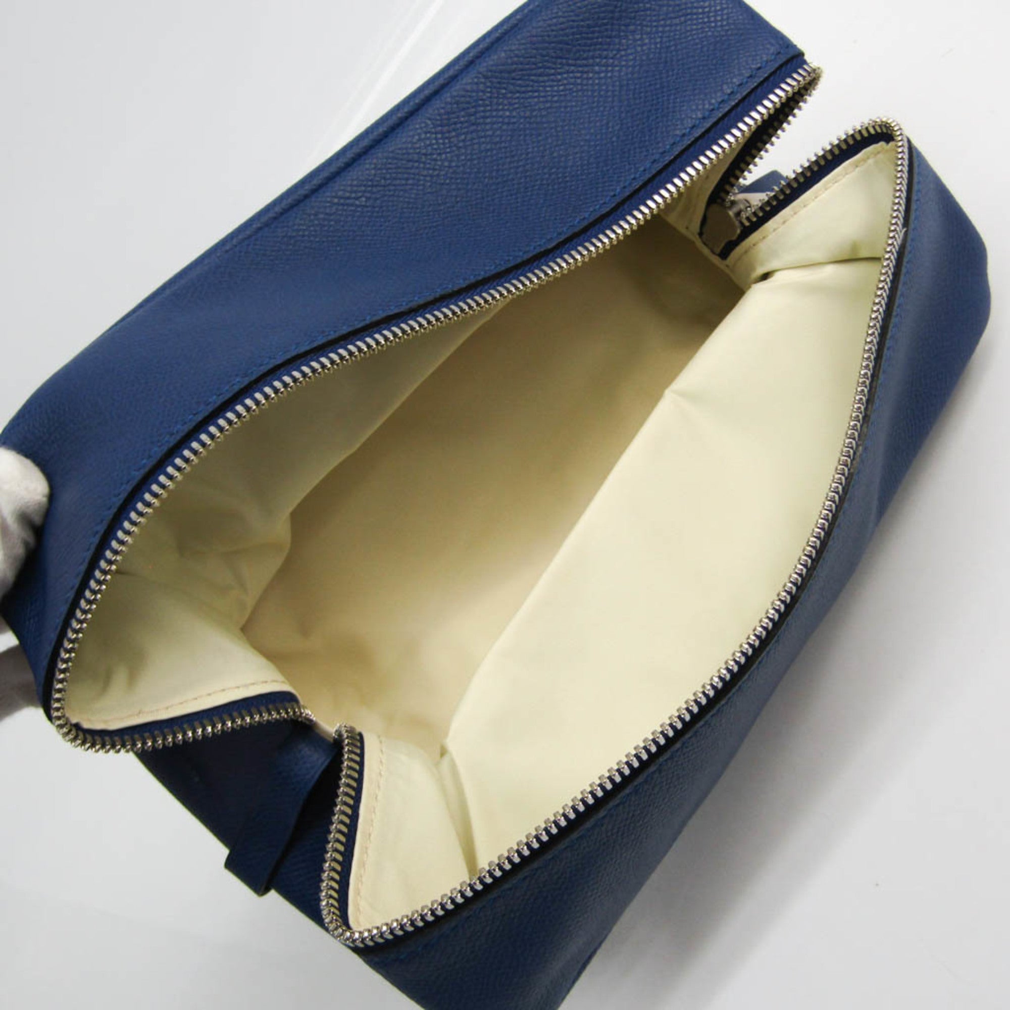 Valextra Large Beauty Case V6A68 Unisex Leather Clutch Bag,Pouch Royal Blue — Like New